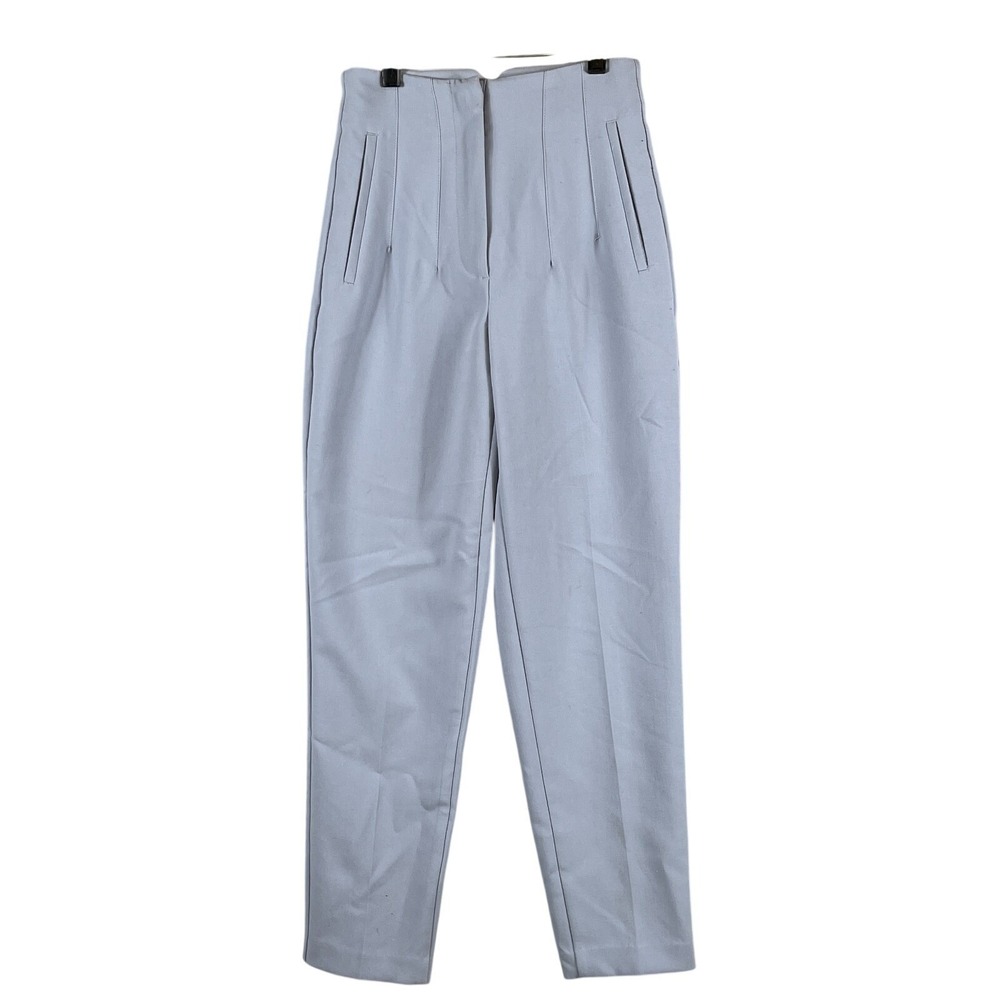 Zara Womens XS Pleated Front Pants High Rise Light Blue Tapered Classic Office
